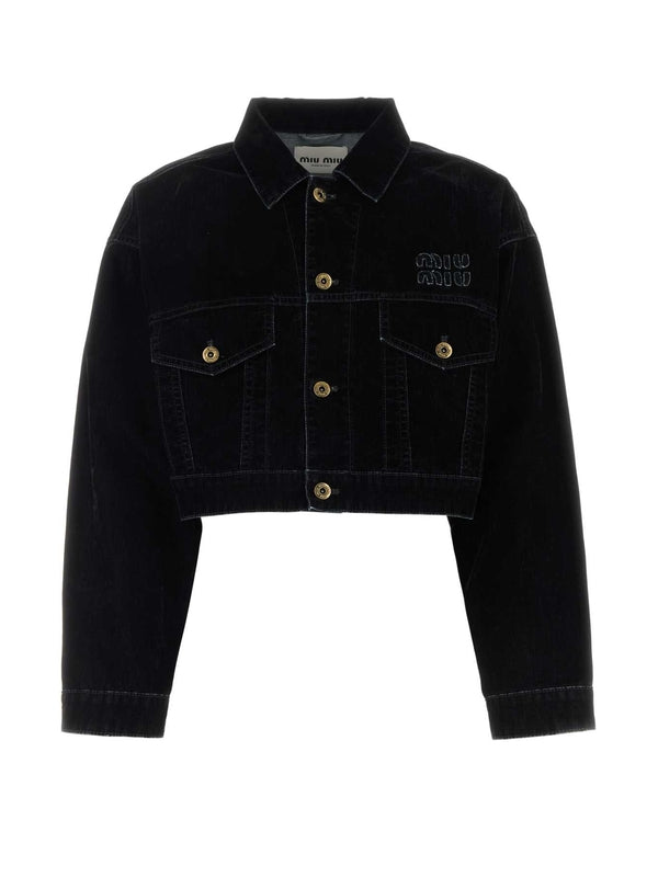 Logo Patch Crop Denim Trucker Jacket