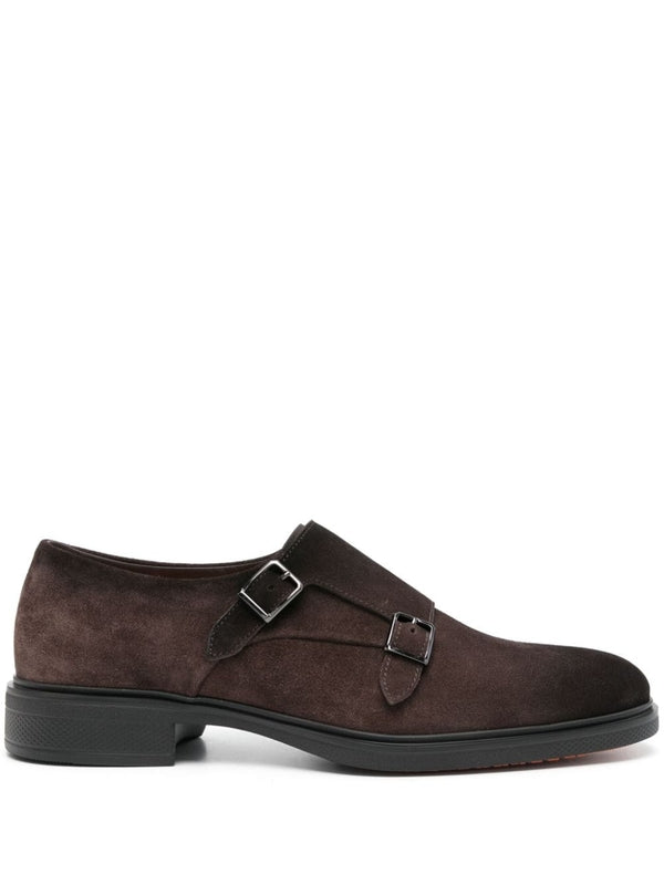 Double Buckle Suede Monk Strap Shoes