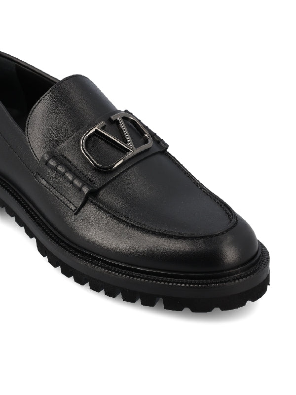 V Logo Leather Loafers