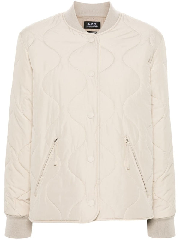 Beige Quilted Bomber Jacket