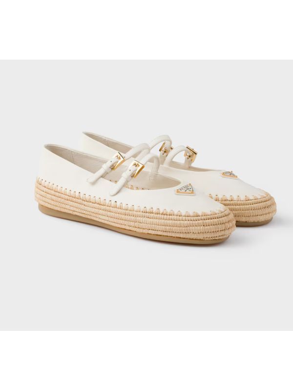 Triangular Logo Raffia Ballerina Flat Shoes