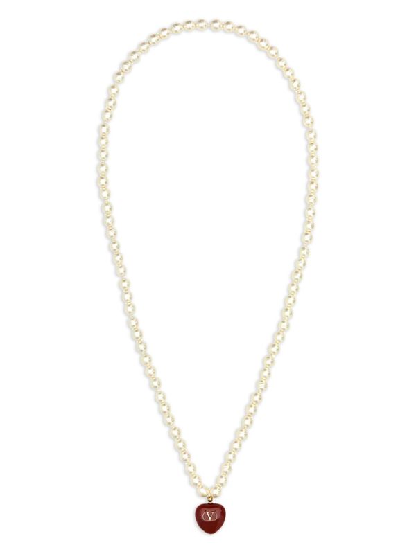 V Logo Charm Pearl Necklace