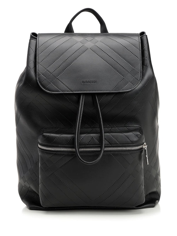 Embossed Check Pattern Leather Backpack