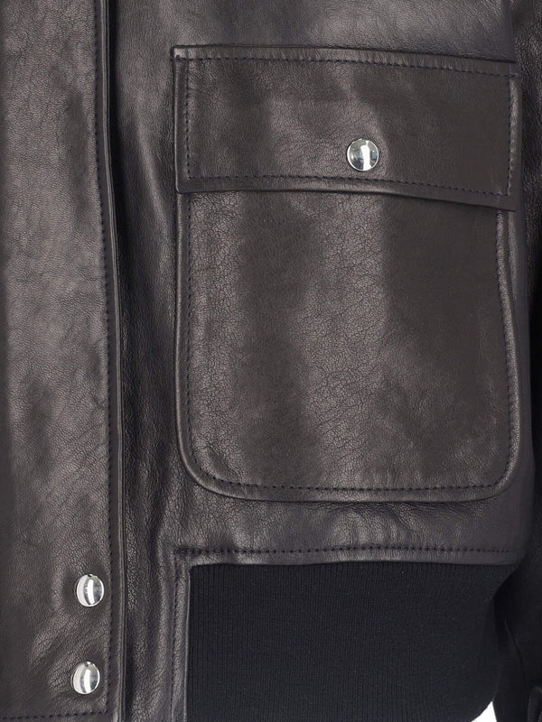 KHAITE - Shearling Collar Leather Jacket - Jente