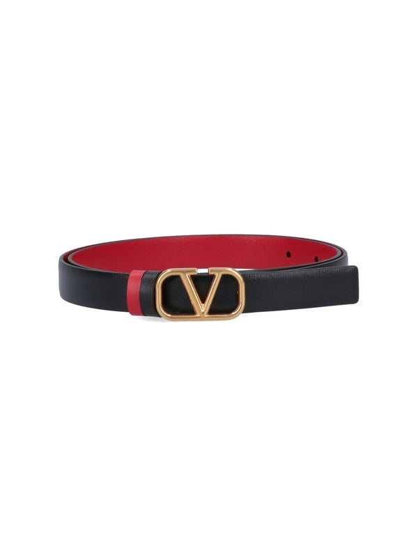 V Logo Reversible Leather Belt