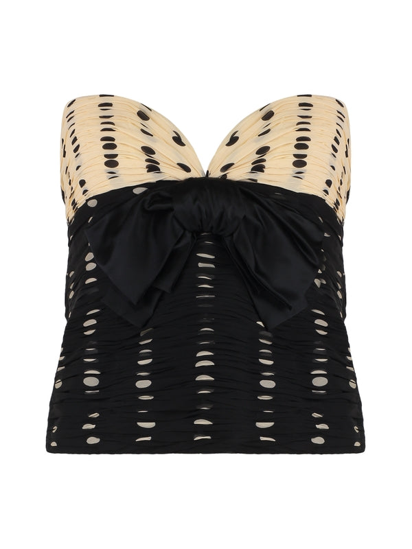 Bow Detail Dot Sleeveless Top