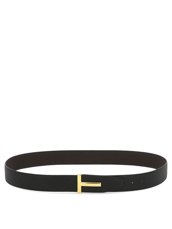 T-logo Buckle Leather Belt