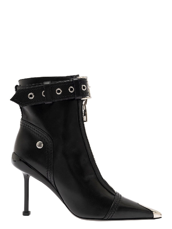 Biker Leather Ankle Boots Heels