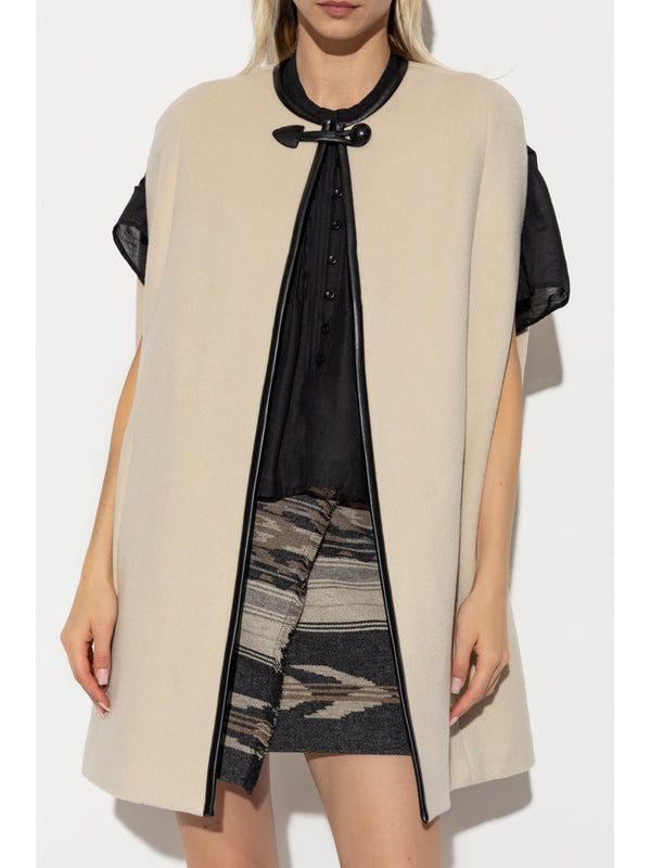 Button Detail Wool Cashmere Cape