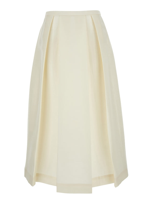 White Skirt with Cannon Pleats in Wool and Silk Blend Woman Skirts