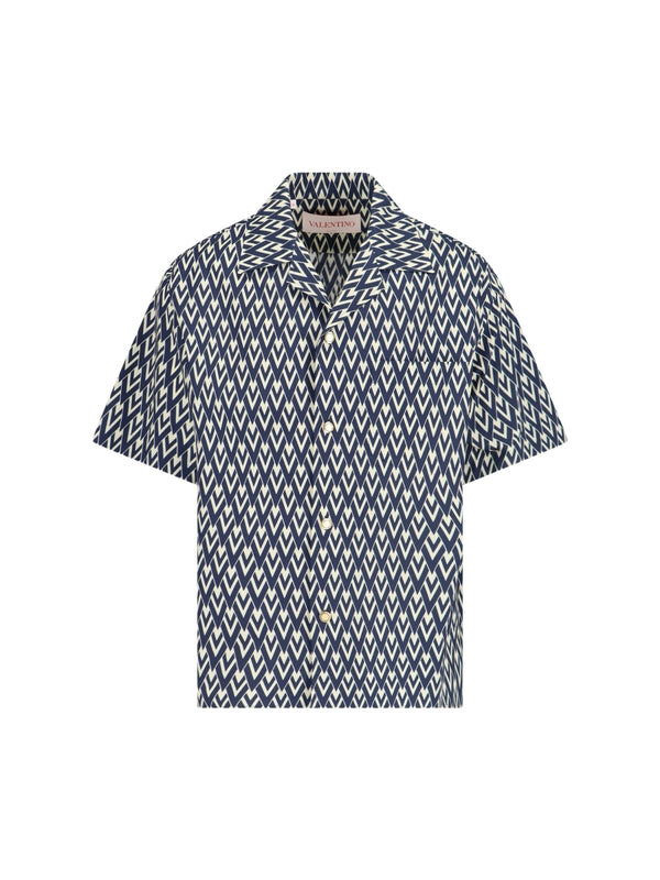 V Logo Pattern Cotton Short Sleeve Shirt