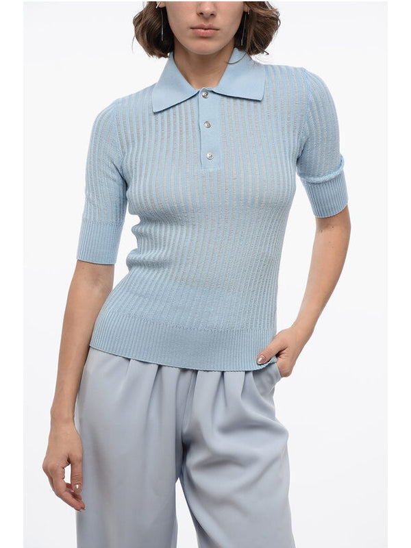 Ribbed Wool Polo Shirt