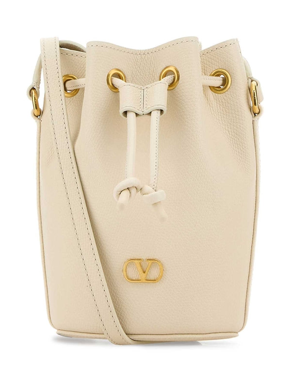 V Logo Leather Bucket Bag