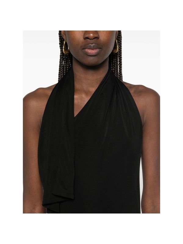 One-Shoulder Scarf Detail Rayon Long Dress