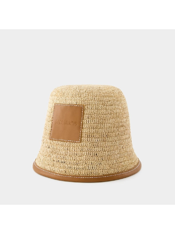 Logo Patch Raffia Bucket Hat