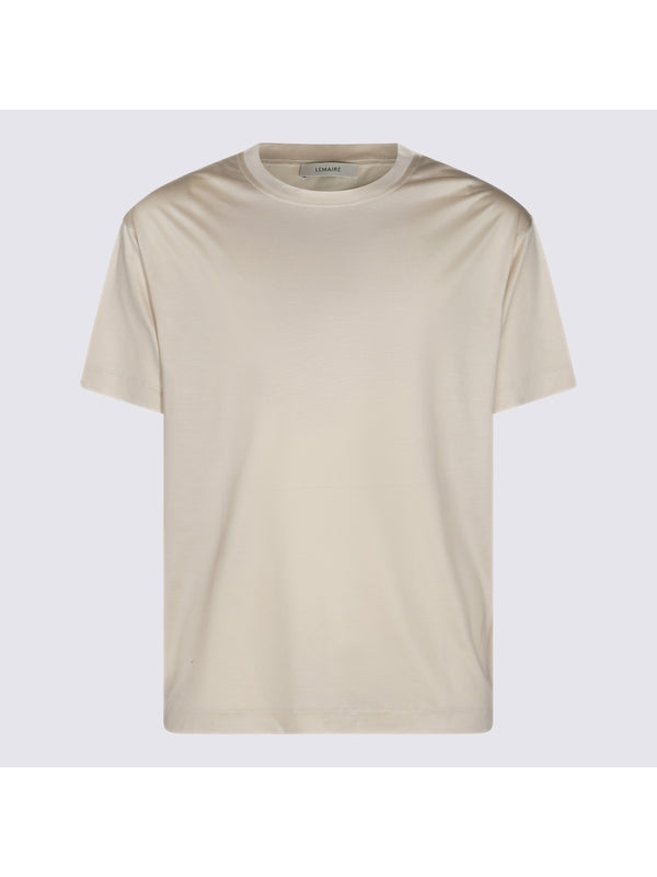 Crewneck Beige Silk Short-sleeve T-shirt