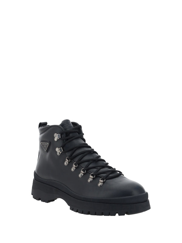 Triangular Logo Leather Lace-up Boots