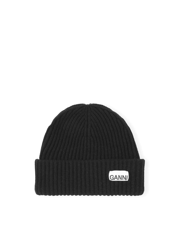 Logo Ribbed Turn-Up Wool Beanie