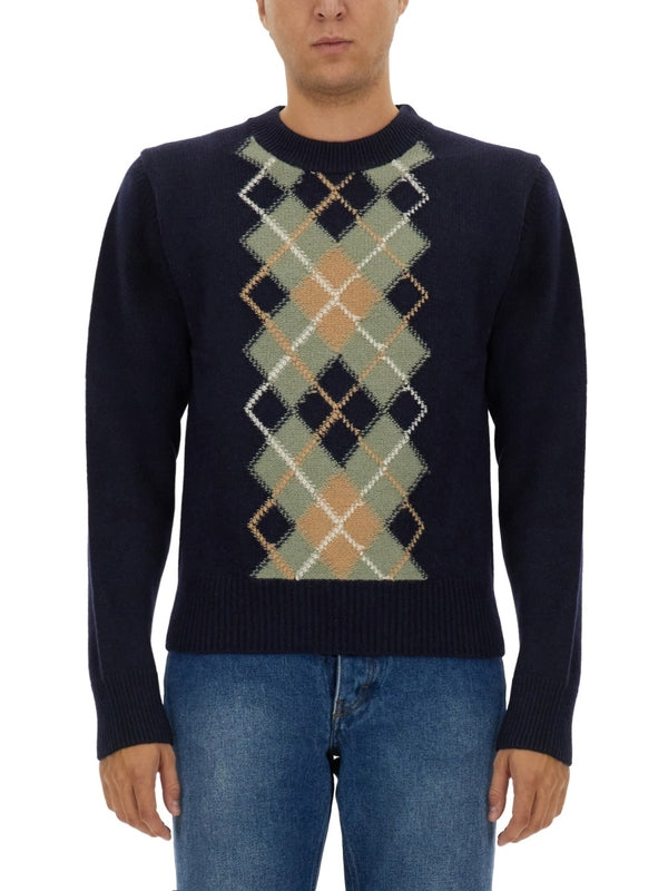 Argyle Check Pattern Wool Cashmere Knit