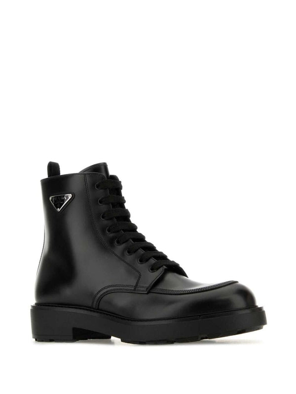 Triangle Logo Leather Lace-Up Boots