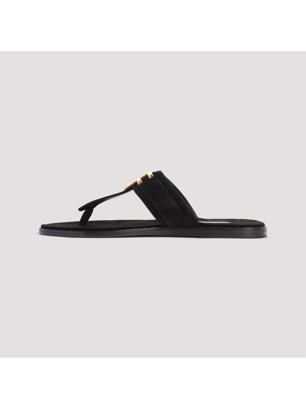 T Logo Calfskin Flip-Flops