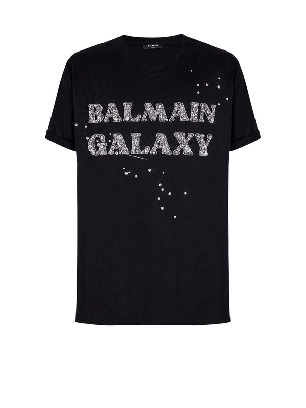 Beads Sequin Logo Detail Cotton Short Sleeve T-Shirt