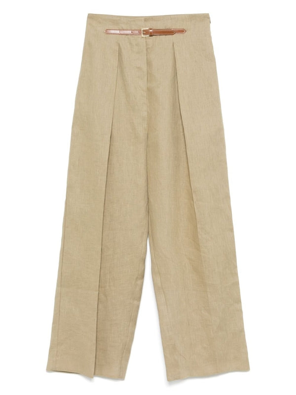 Nelly Belt Detail One Tuck Linen Pants