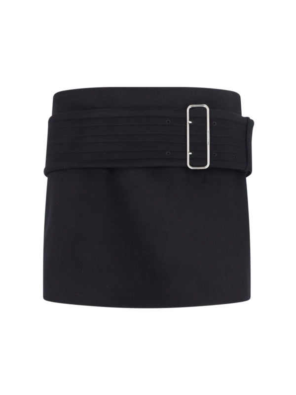 Buckle Belt Cashmere Blend Mini Skirt