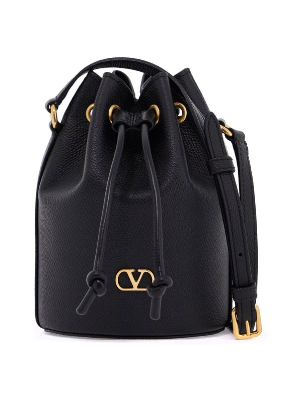 V Logo Leather Mini Bucket Bag