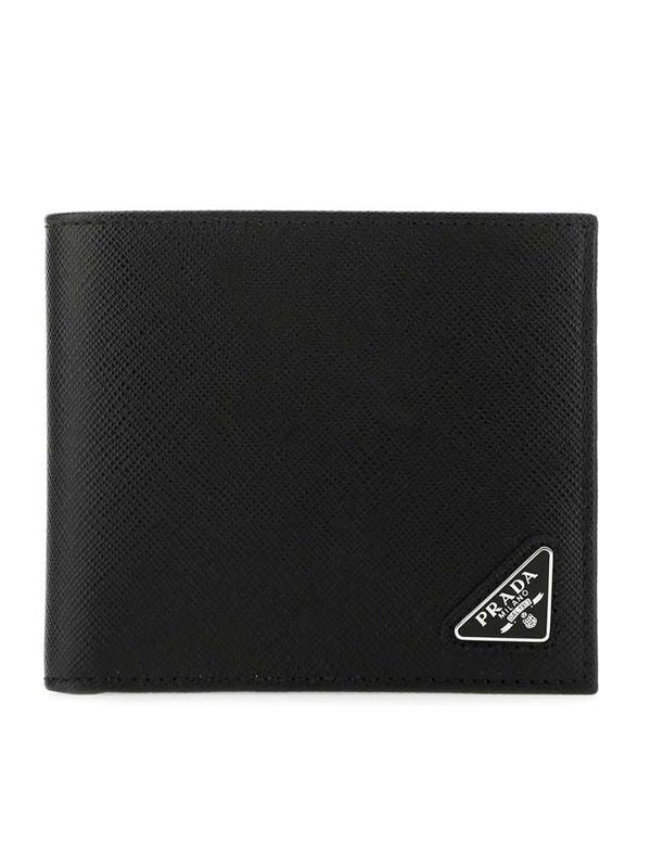 Triangle Logo Saffiano Leather Bifold Wallet