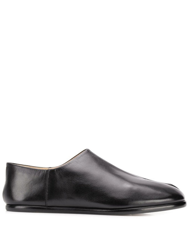 Black Leather Tabi Flat Loafers