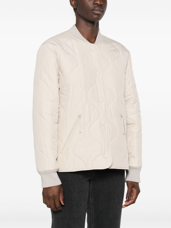 Beige Quilted Bomber Jacket