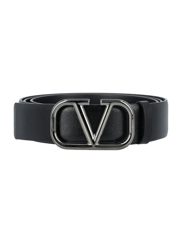 V Logo Buckle Leather Belt