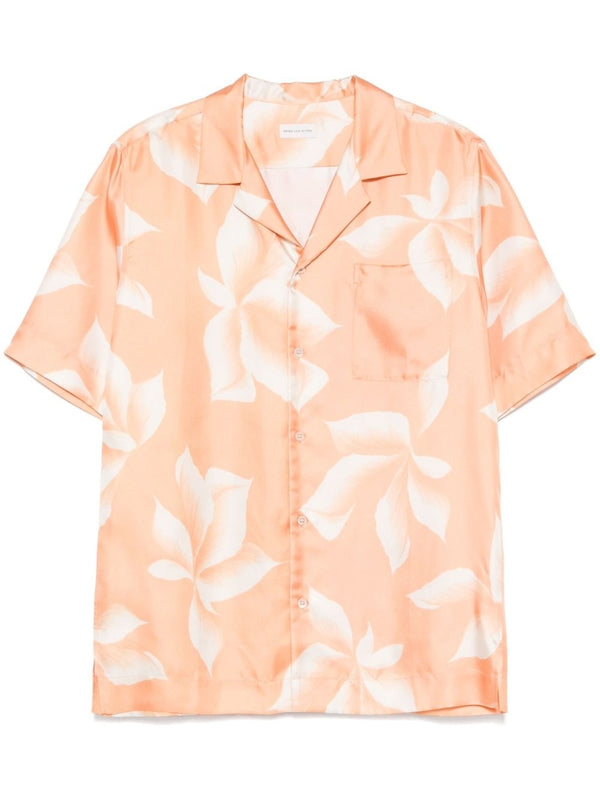 All-Over Floral Pattern Silk Short Sleeve Twill Shirt