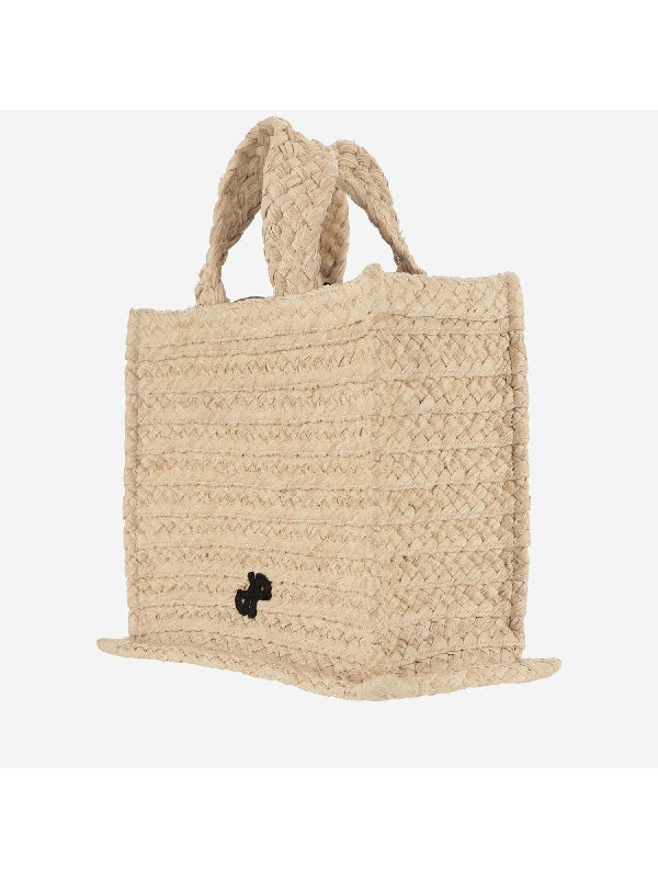 JP Logo Patch Raffia Small Tote Bag