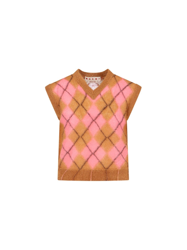 Argyle Pattern Sleeveless Knit