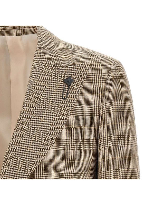 Check Pattern Wool Linen Tailored Jacket