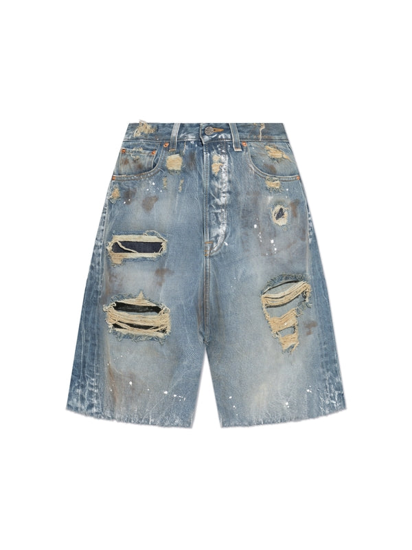 Distressed
  Denim Bermuda Shorts