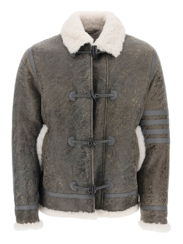 4-bar Shearling Collar Leather Jacket - Jente