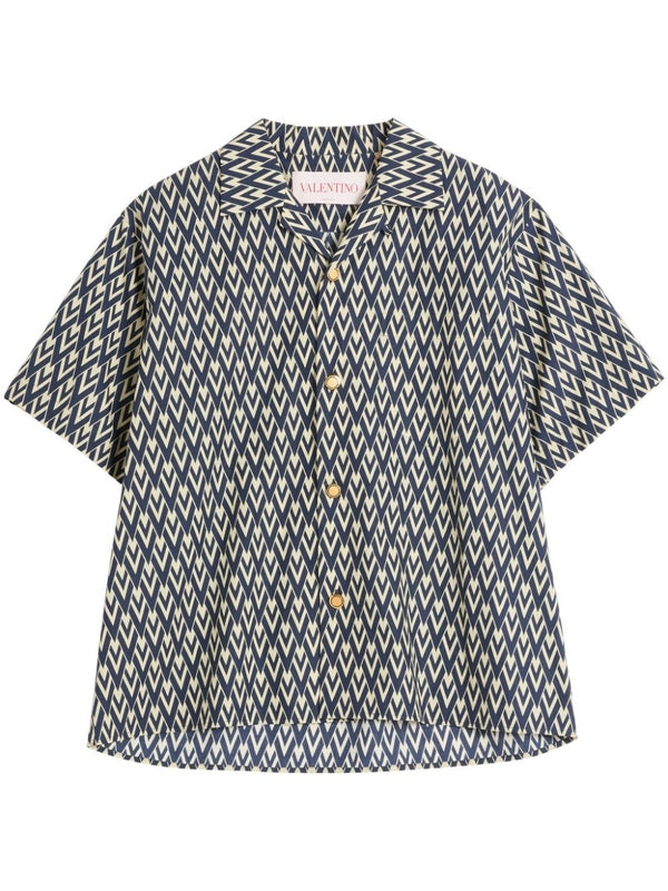 V Logo Pattern Cotton Shirt