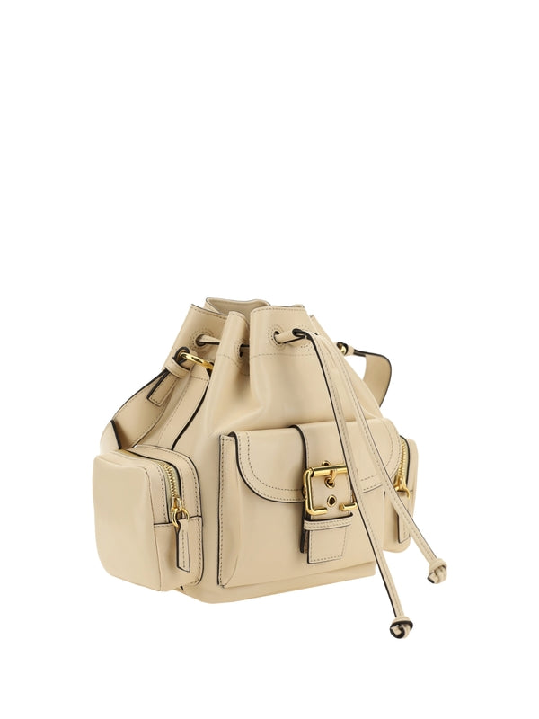 Camera Pocket Leather Bucket
  Bag