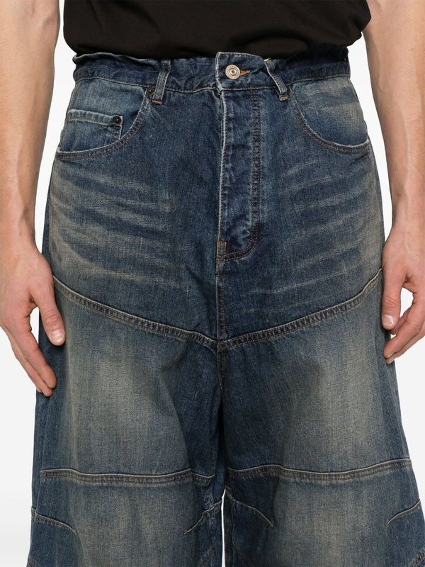 Vintage Washed Double-Knee Denim Pants