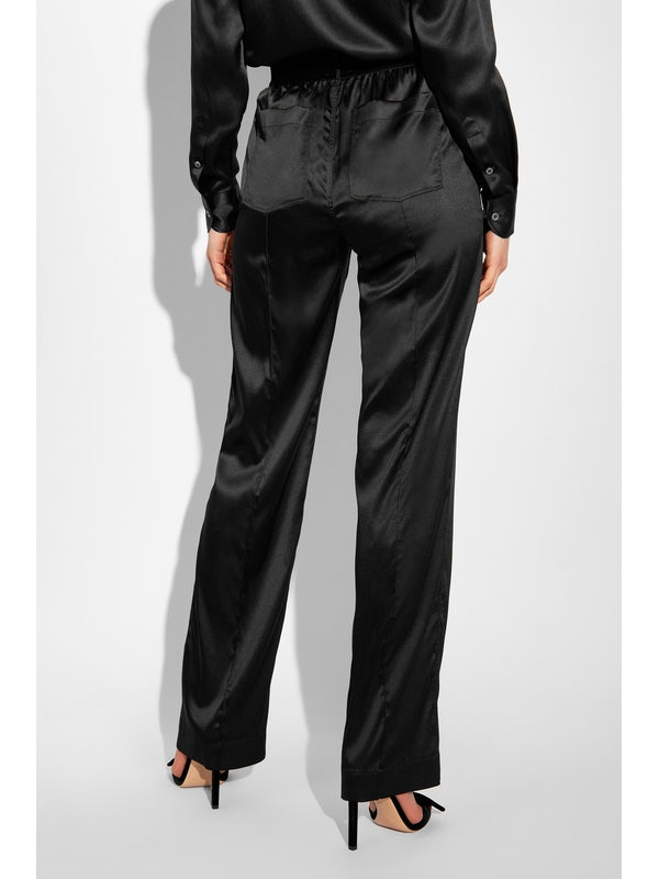 Waist Logo Banded Silk Pants