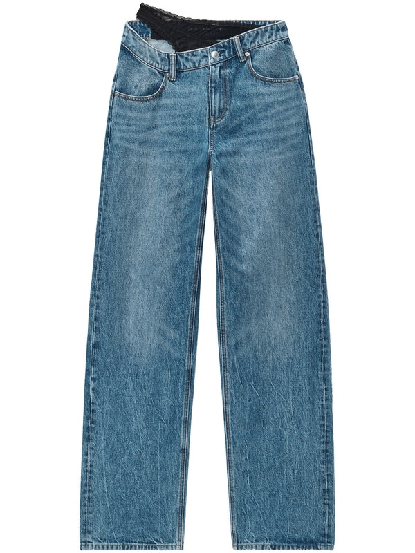 Asymmetrical Waistband Denim Pants