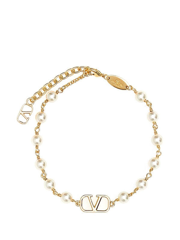 V Logo Beaded Chain Bracelet