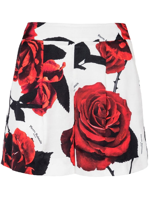 Rose Printing Satin Shorts