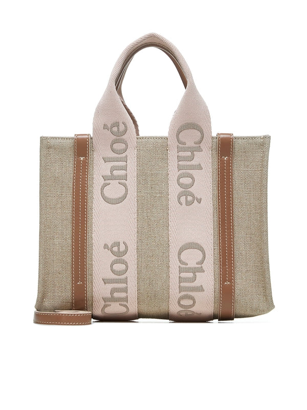 Woody Logo Linen Small Tote Bag