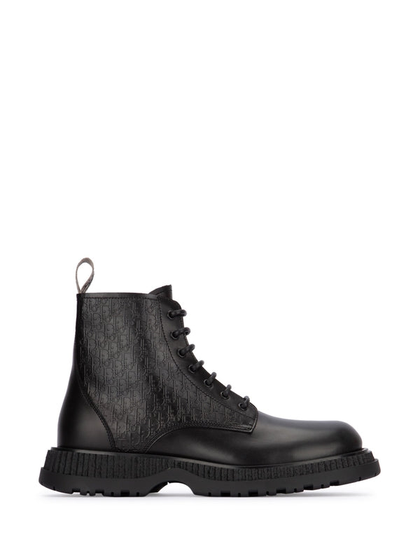Oblique Detail Leather Lace-up Boots