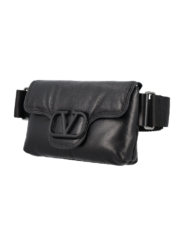 V Logo Leather Crossbody Bag