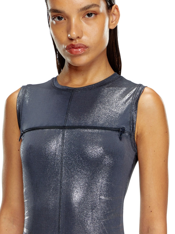 Vety Zipper Detail Metallic Dress